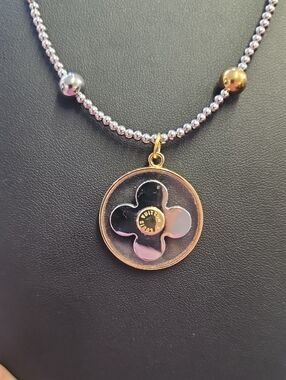 2-tone Beads Round Fleur Gold Plated Necklace